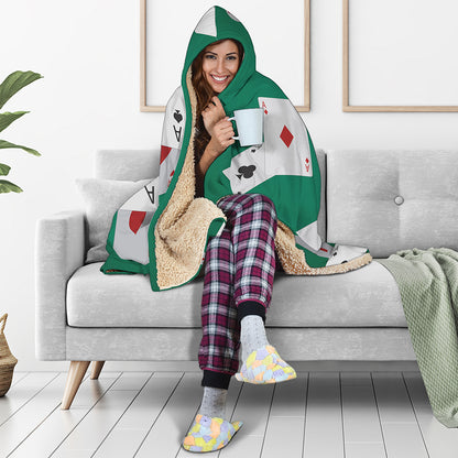 Falling Poker Cards Print Hooded Blanket