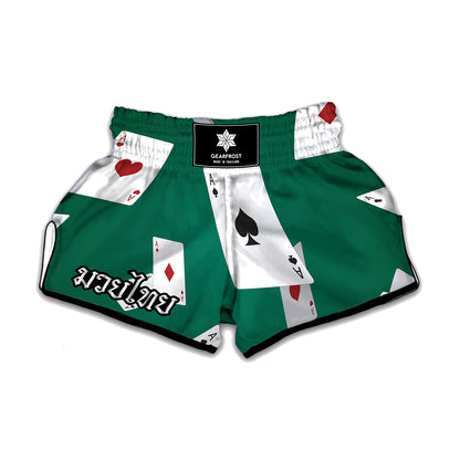 Falling Poker Cards Print Muay Thai Boxing Shorts