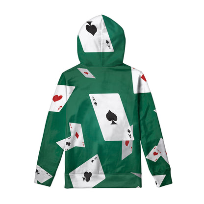 Falling Poker Cards Print Pullover Hoodie