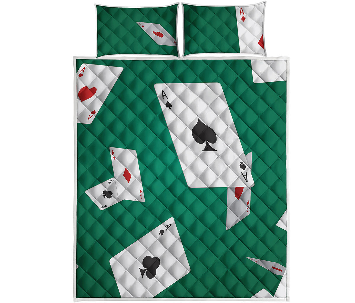 Falling Poker Cards Print Quilt Bed Set