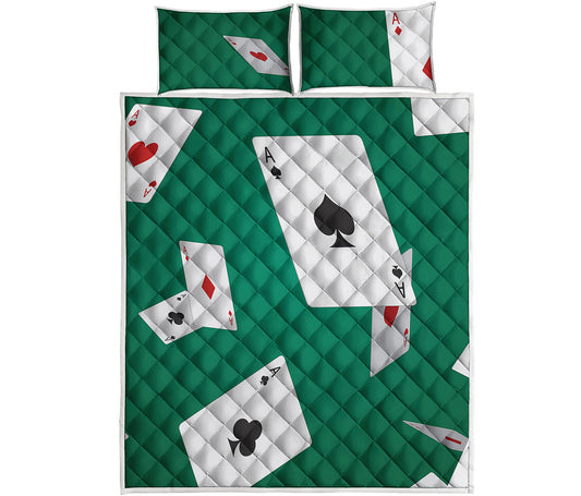 Falling Poker Cards Print Quilt Bed Set