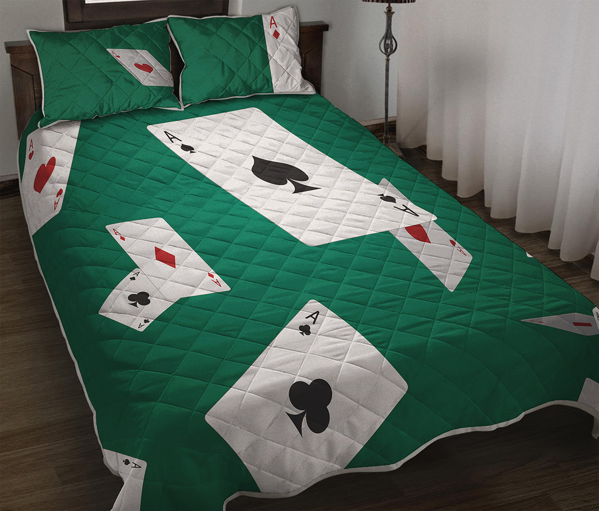 Falling Poker Cards Print Quilt Bed Set