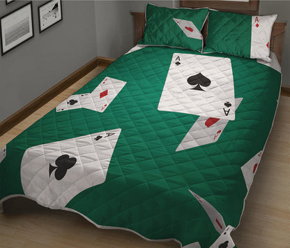 Falling Poker Cards Print Quilt Bed Set