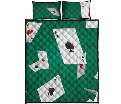 Falling Poker Cards Print Quilt Bed Set