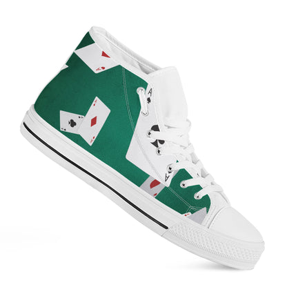 Falling Poker Cards Print White High Top Shoes