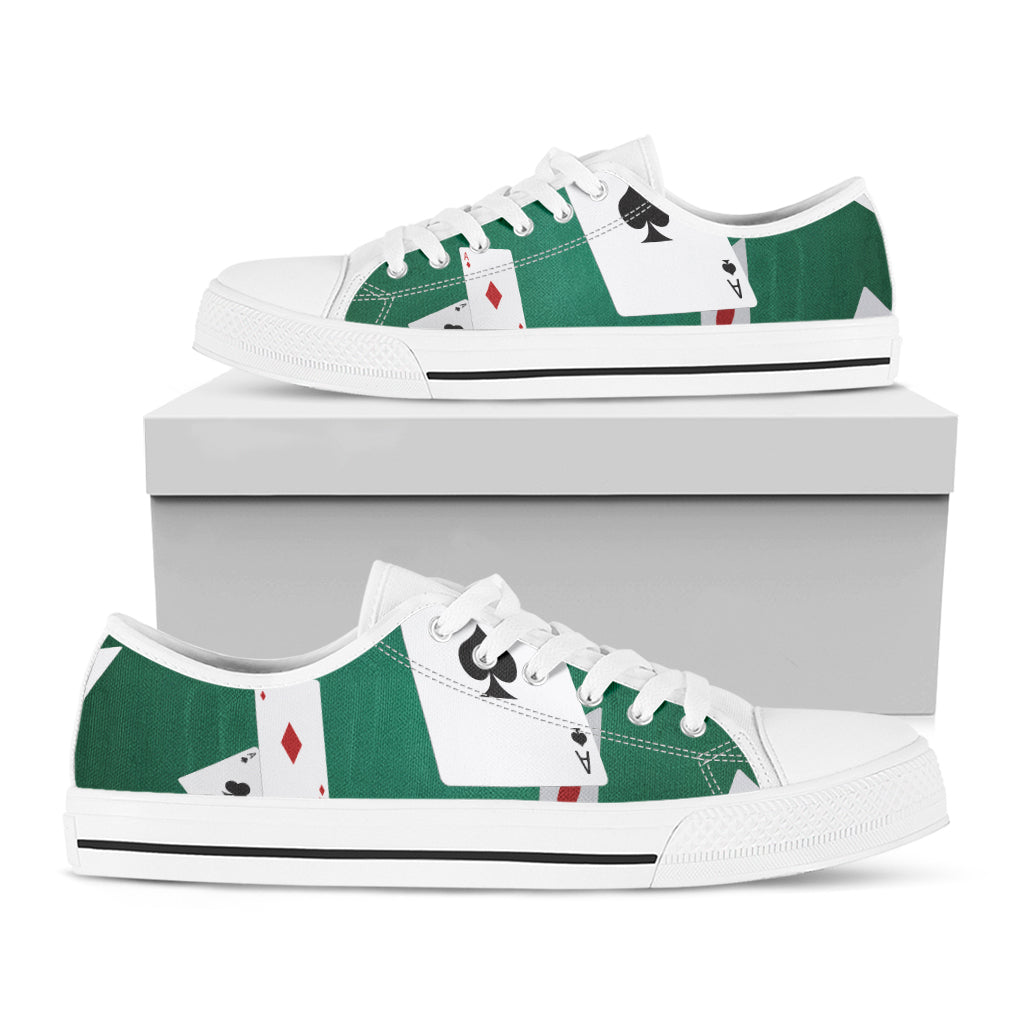 Falling Poker Cards Print White Low Top Shoes