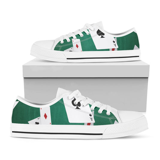 Falling Poker Cards Print White Low Top Shoes