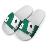 Falling Poker Cards Print White Slide Sandals