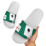 Falling Poker Cards Print White Slide Sandals
