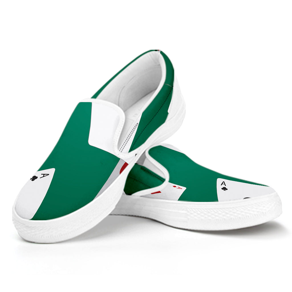 Falling Poker Cards Print White Slip On Shoes