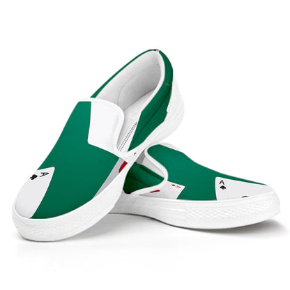 Falling Poker Cards Print White Slip On Shoes
