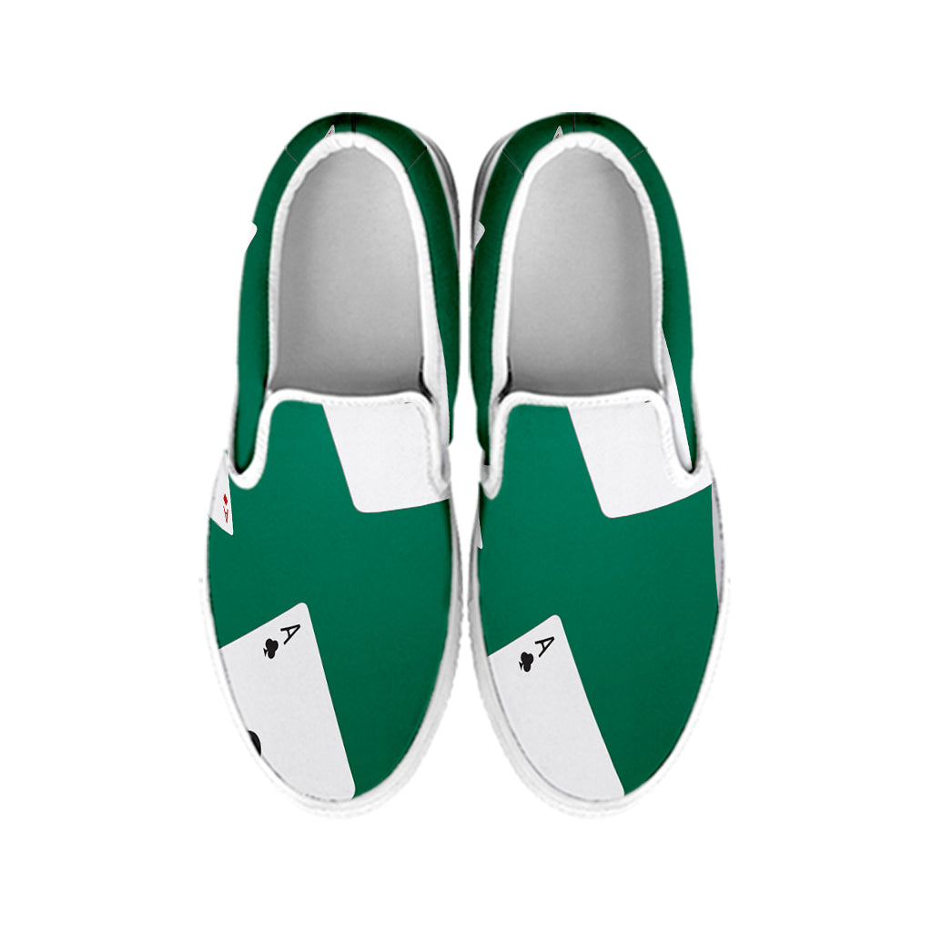 Falling Poker Cards Print White Slip On Shoes