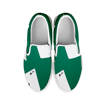 Falling Poker Cards Print White Slip On Shoes