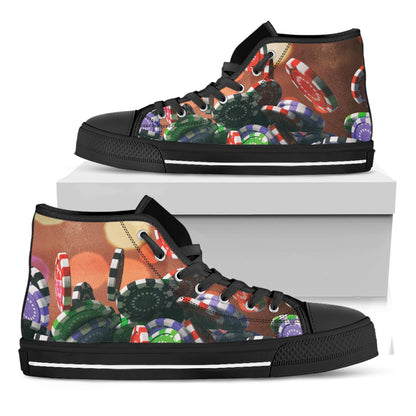 Falling Poker Chips Print Black High Top Shoes