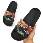Falling Poker Chips Print Black Slide Sandals