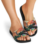 Falling Poker Chips Print Black Slide Sandals