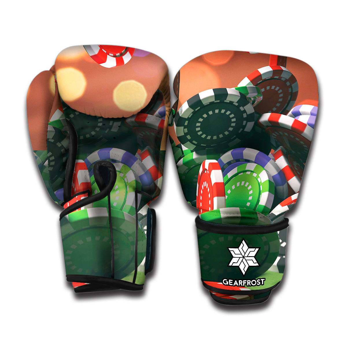 Falling Poker Chips Print Boxing Gloves