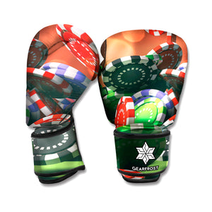 Falling Poker Chips Print Boxing Gloves