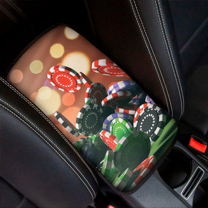 Falling Poker Chips Print Car Center Console Cover