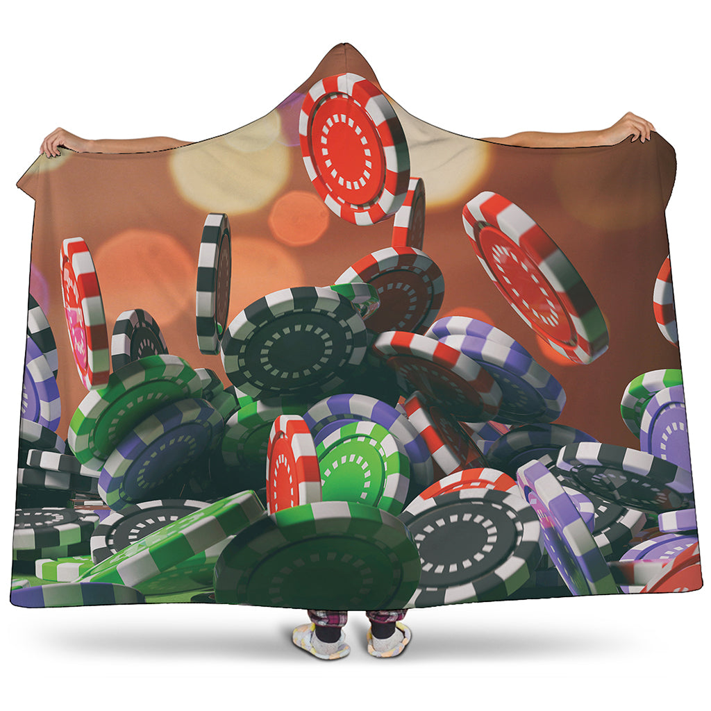 Falling Poker Chips Print Hooded Blanket