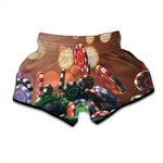 Falling Poker Chips Print Muay Thai Boxing Shorts