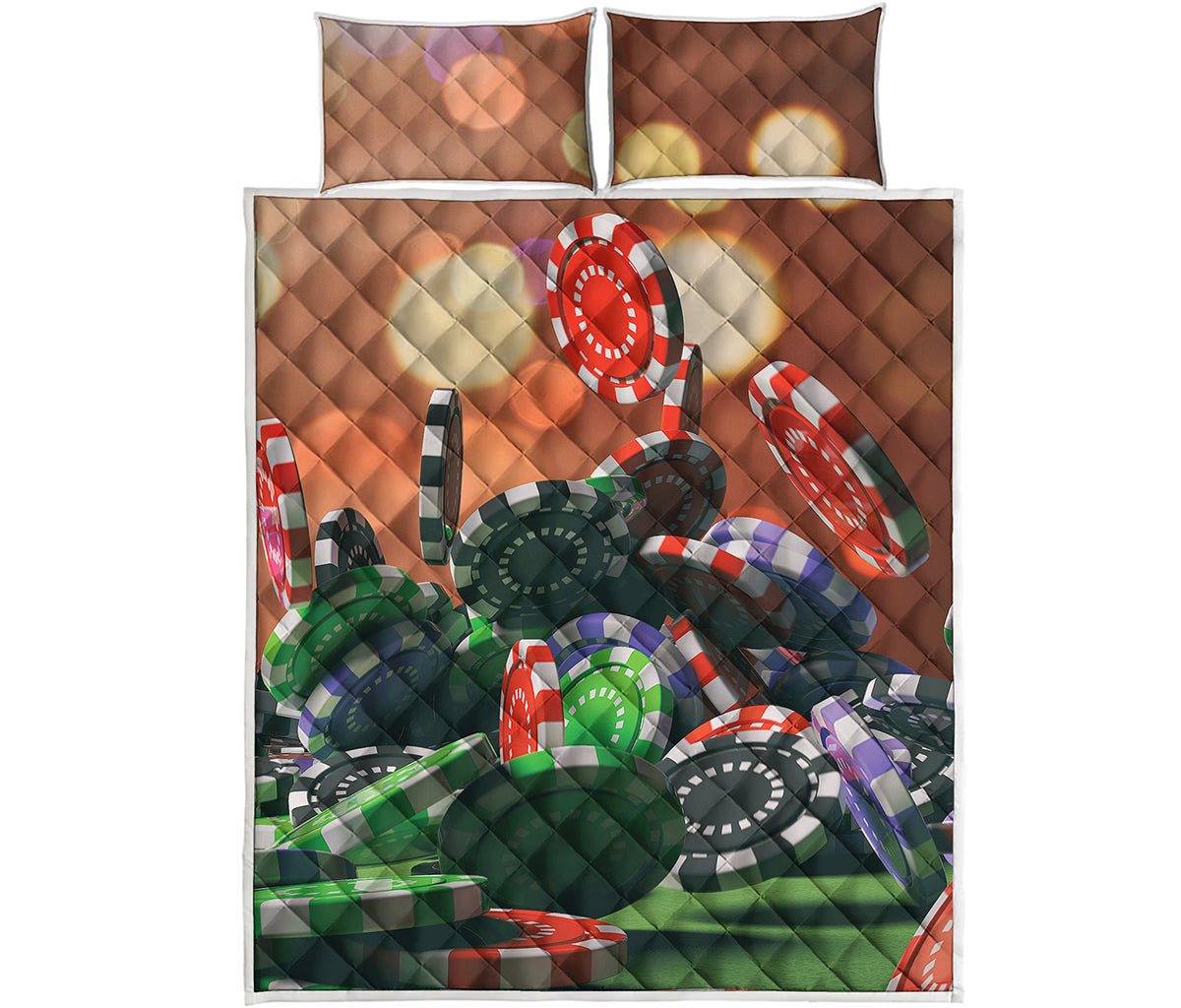 Falling Poker Chips Print Quilt Bed Set