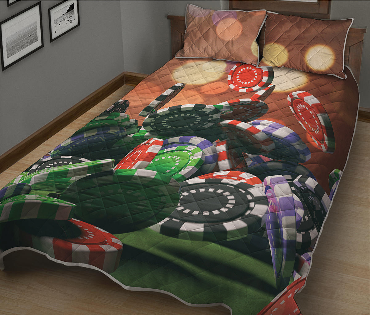 Falling Poker Chips Print Quilt Bed Set
