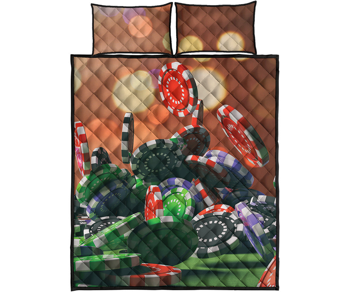 Falling Poker Chips Print Quilt Bed Set
