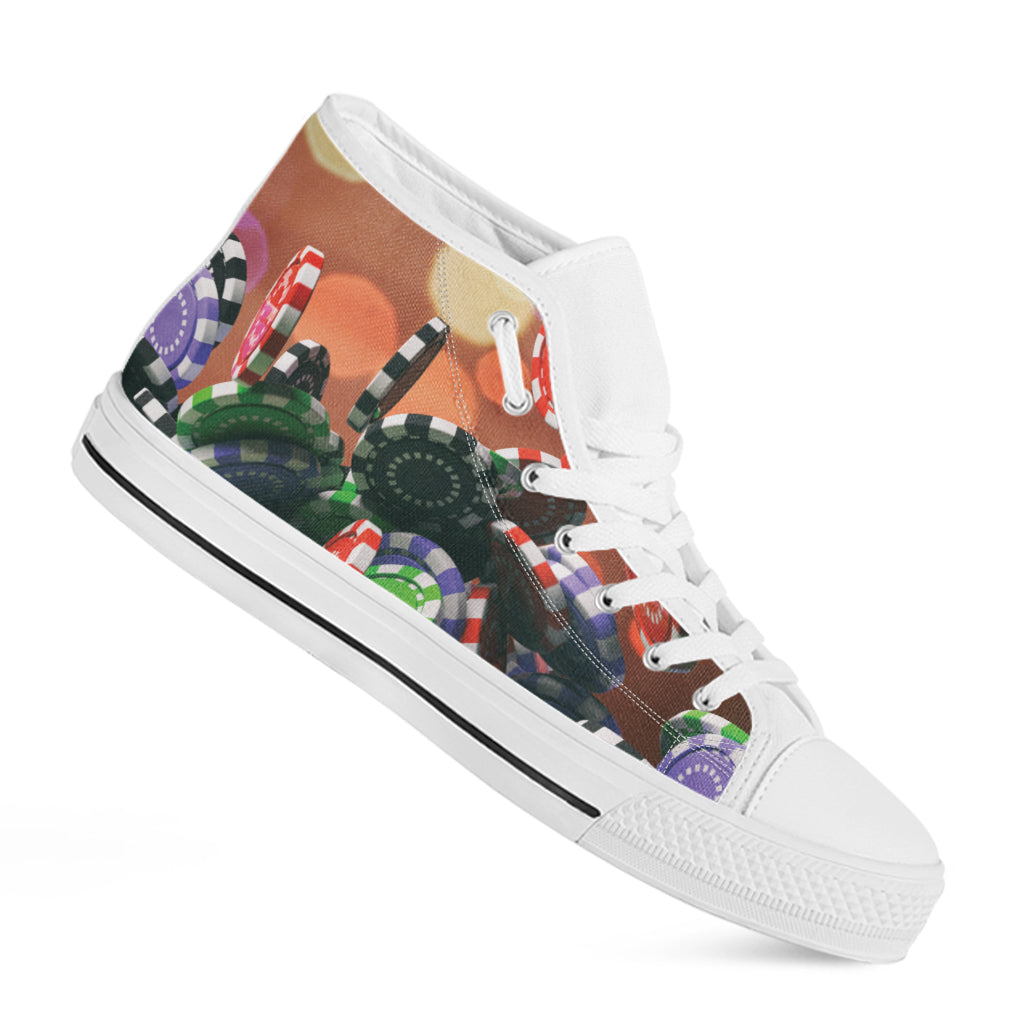 Falling Poker Chips Print White High Top Shoes
