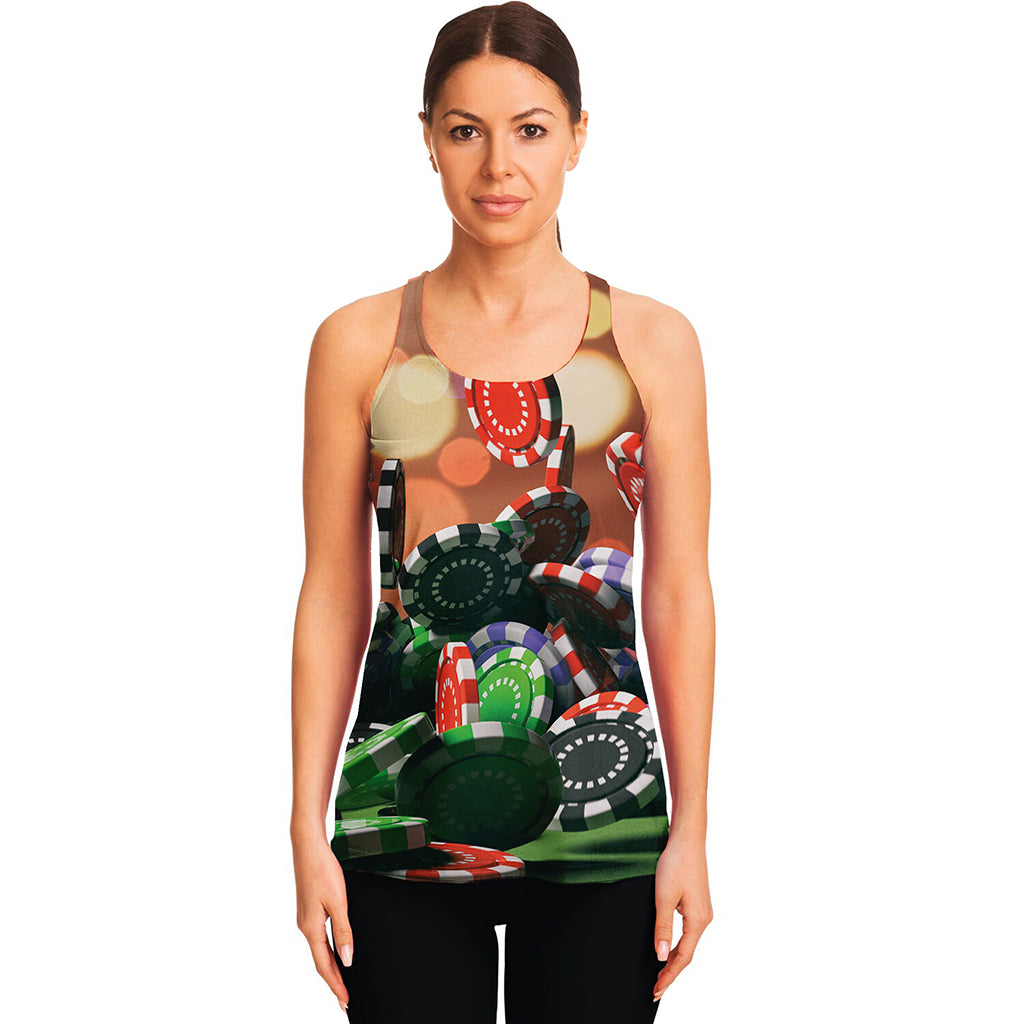 Falling Poker Chips Print Women's Racerback Tank Top