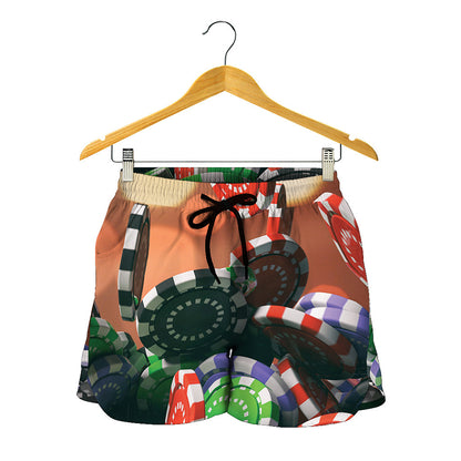 Falling Poker Chips Print Women's Shorts