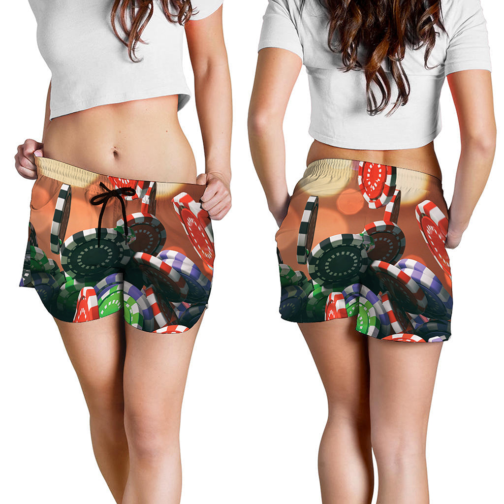 Falling Poker Chips Print Women's Shorts