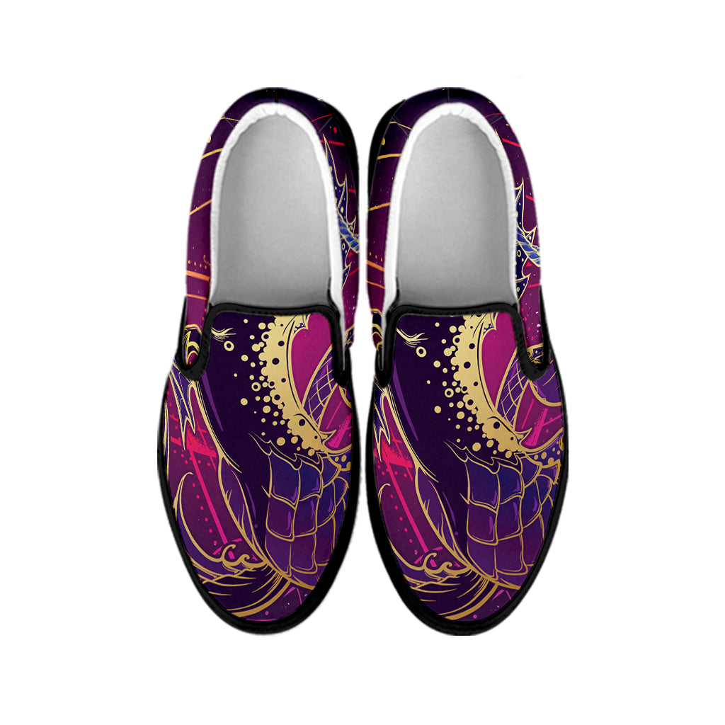 Fantastic Capricorn Sign Print Black Slip On Shoes