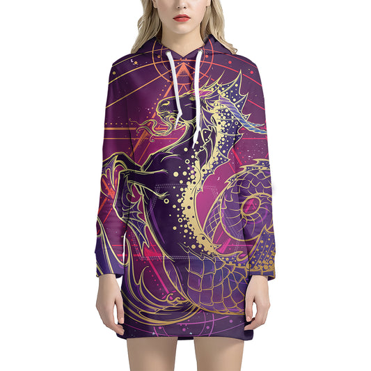 Fantastic Capricorn Sign Print Pullover Hoodie Dress