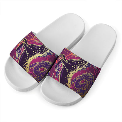 Fantastic Capricorn Sign Print White Slide Sandals