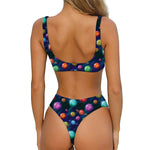 Fantastic Planets Pattern Print Front Bow Tie Bikini