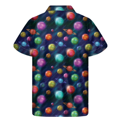 Fantastic Planets Pattern Print Men's Short Sleeve Shirt
