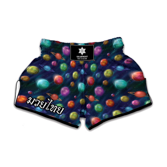 Fantastic Planets Pattern Print Muay Thai Boxing Shorts