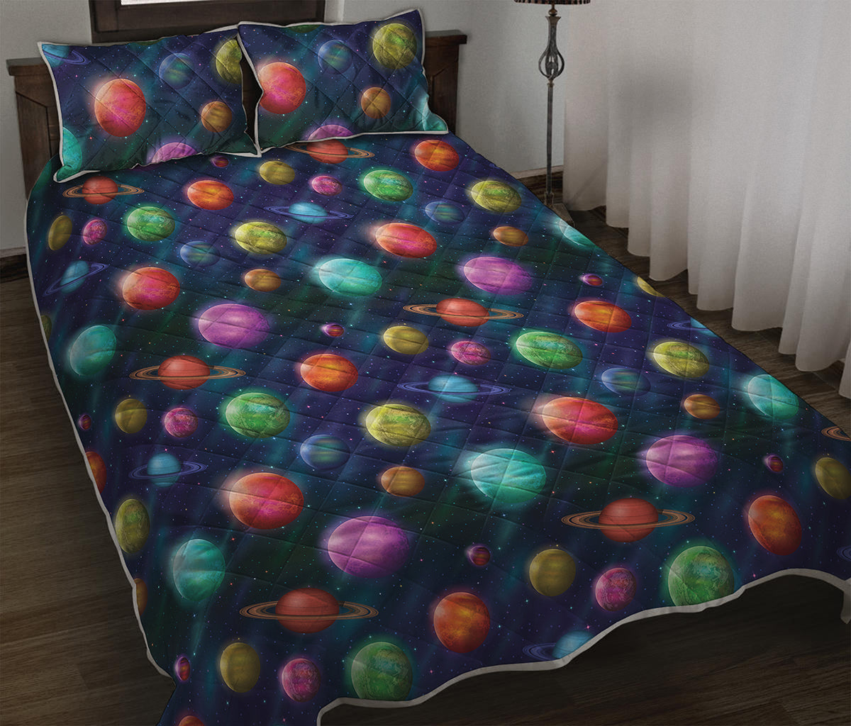 Fantastic Planets Pattern Print Quilt Bed Set