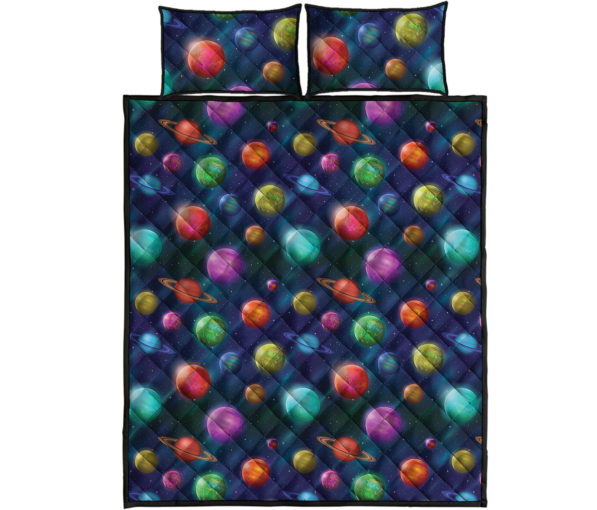 Fantastic Planets Pattern Print Quilt Bed Set