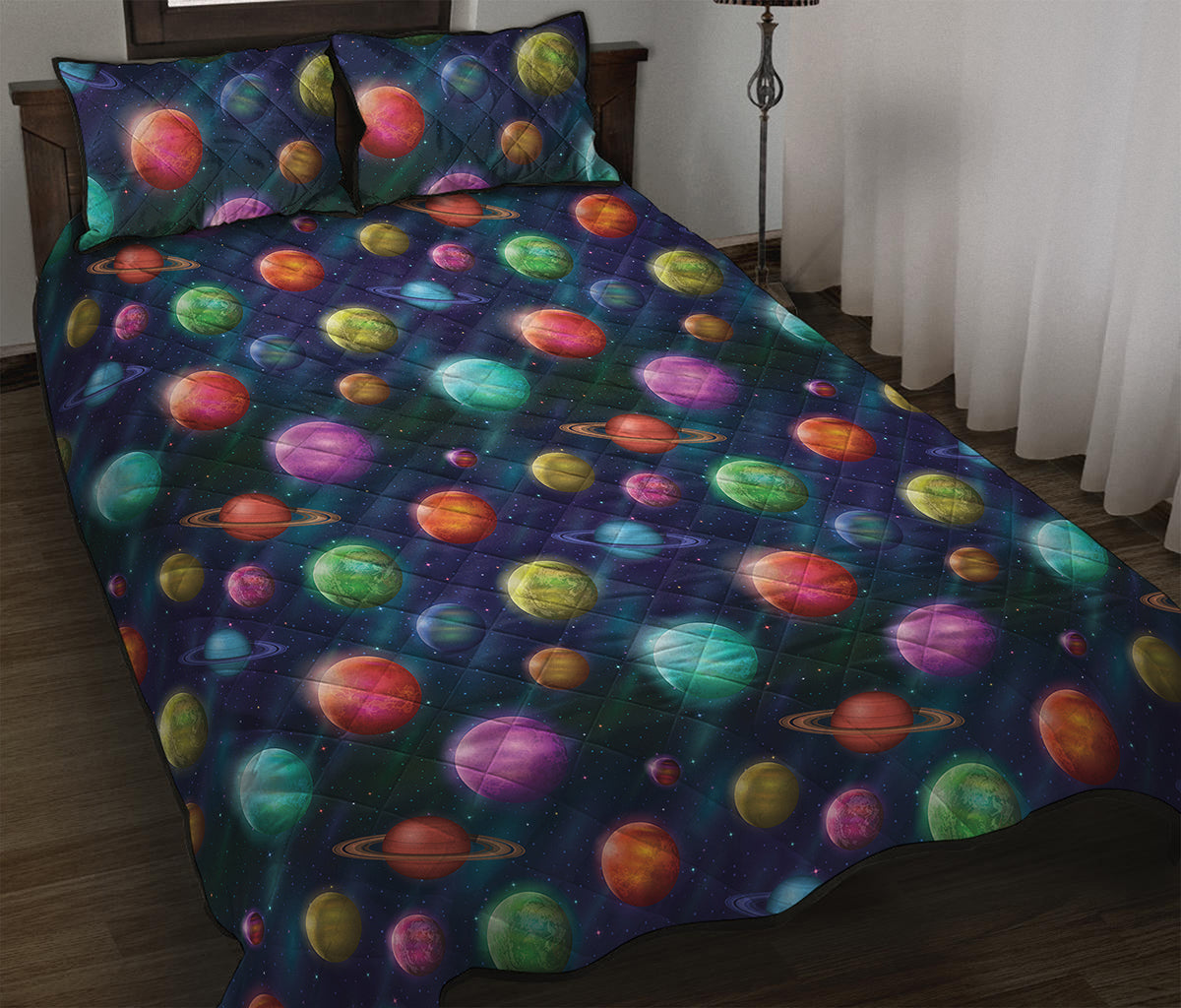 Fantastic Planets Pattern Print Quilt Bed Set