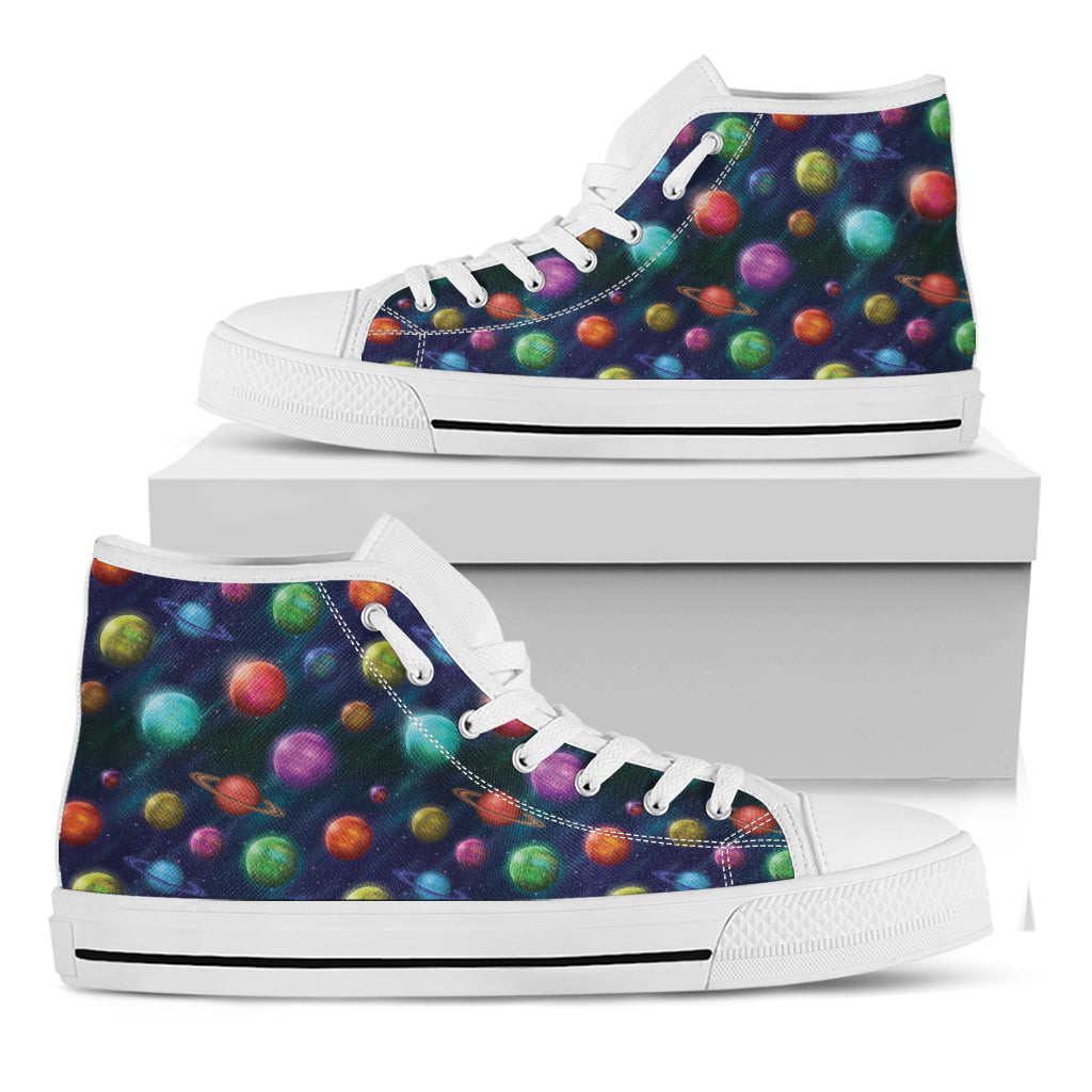 Fantastic Planets Pattern Print White High Top Shoes