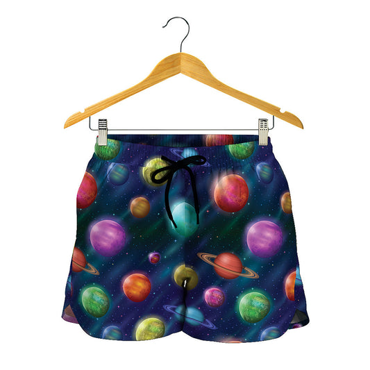 Fantastic Planets Pattern Print Women's Shorts