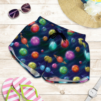 Fantastic Planets Pattern Print Women's Shorts
