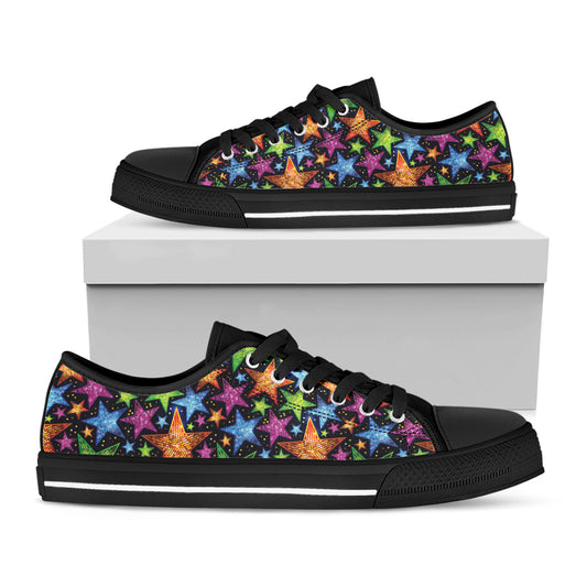 Fantastic Star Pattern Print Black Low Top Shoes