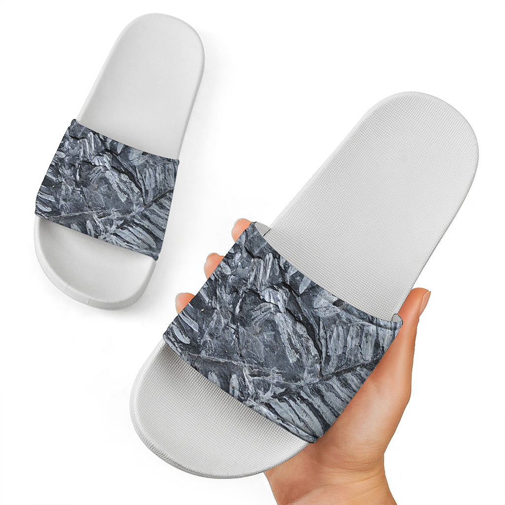 Fern Fossil Print White Slide Sandals