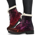 Fiery Nebula Universe Galaxy Space Print Faux Fur Leather Boots