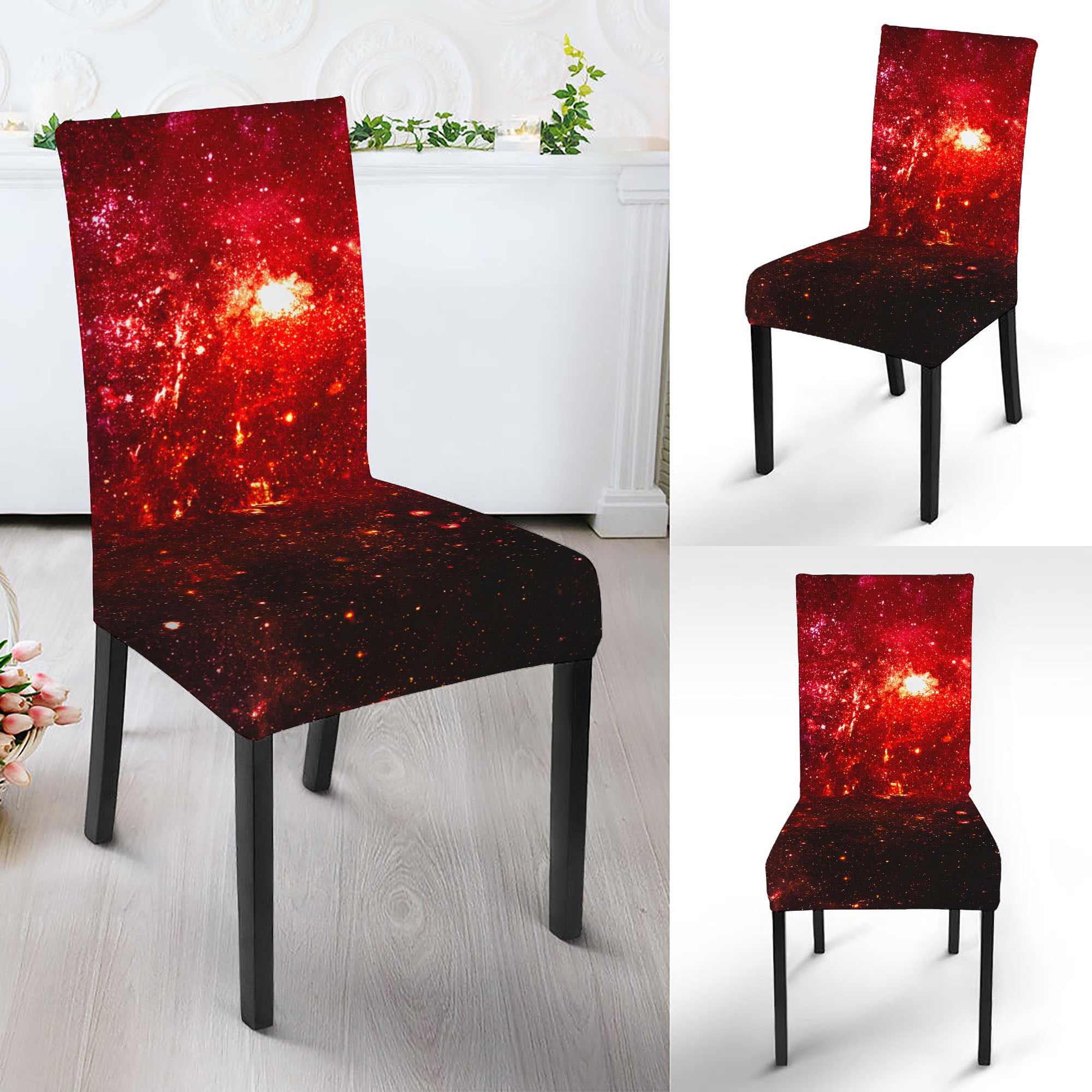 Fiery Nebula Universe Galaxy Space Print Dining Chair Slipcover