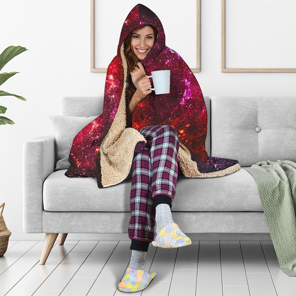 Fiery Nebula Universe Galaxy Space Print Hooded Blanket