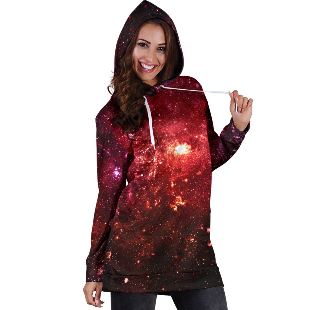 Fiery Nebula Universe Galaxy Space Print Hoodie Dress GearFrost